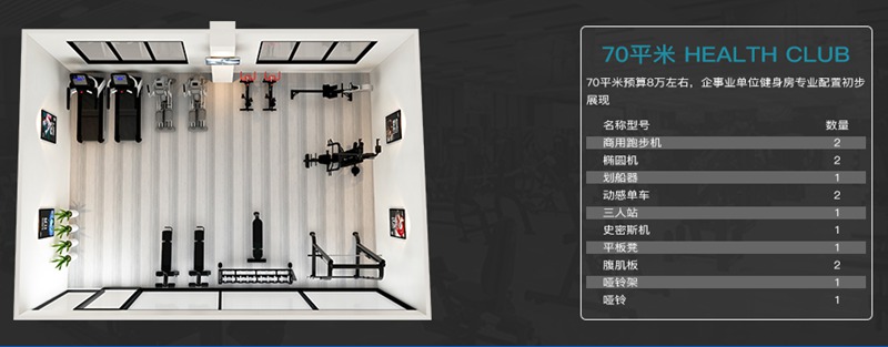 70平方健身室-好博健身器材企事业健身解决方案 70平方健身室-好博健身器材企事业健身解决方案